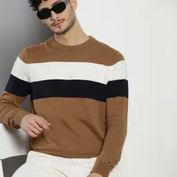 Tommy Hilfiger Brown Cotton Regular Fit Colorblock Sweatshirt image 4