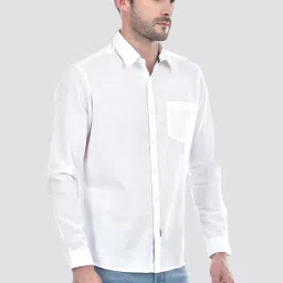 NUMERO UNO White Cotton Linen Regular Fit Solid Full Sleeve Shirt image 4