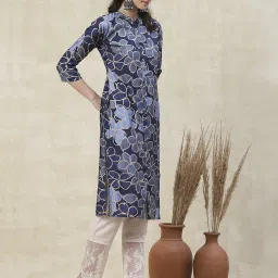 Fashor Blue Floral Print Straight Kurta image 4
