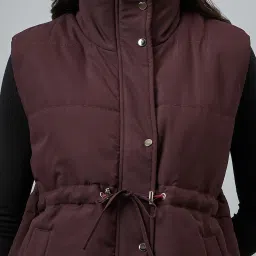 CLUB YORK Wine Polyester Solid Sleeveless Jacket image 4