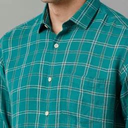 Linen Club Green Regular Fit Check Linen Shirt image 4
