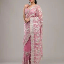 Koskii Baby Pink Zariwork Tissue Saree image 3