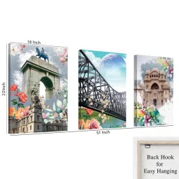 Art Street Multicolor Engineered Wood Stretched Painting Ancient Building Art - Set of 3 image 4
