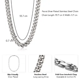 Peora Silver Plated Stainless Steel Fancy Cuban Stylish Chain image 4