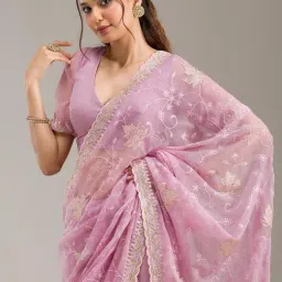 Koskii Lavender Stonework (Gold) Tissue Saree image 3