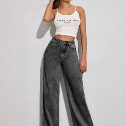 TYFFYN Women Classic Wide Leg High-Rise Highly Distressed Heavy Fade Stretchable Jeans image 2