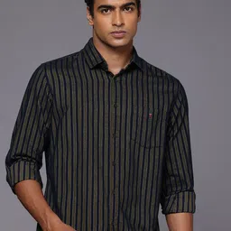 Louis Philippe Sport Slim Fit Vertical Stripes Corduroy Pure Cotton Casual Shirt-image-94