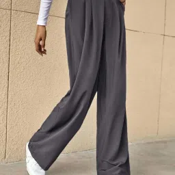 Kotty Grey Cotton Plain Trousers image 4