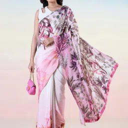 navyasa by liva Pink Printed Saree With Unstitched Blouse image 4