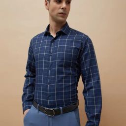 Code By Lifestyle Blue Regular Fit Checks Shirt-picture-2