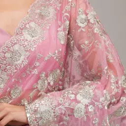 Koskii Baby Pink Zariwork Tissue Saree image 5