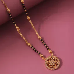 Voylla Flora Gold-Plated American Diamond Stone Studded & Beaded Mangalsutra-image-74