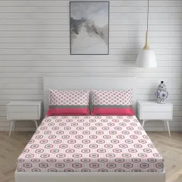 Layers Siena Printed Pink 225 TC Cotton Double Bed Sheet with 2 Pillow Covers-image-91