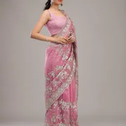Koskii Baby Pink Zariwork Tissue Saree image 4