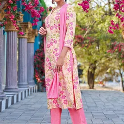 Moda Rapido Women Floral Regular Kurta with Trousers & With Dupatta image 5