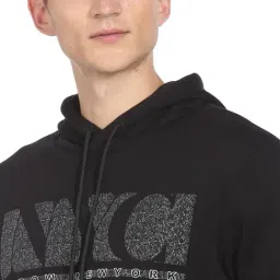 Arrow New York Black Cotton Regular Fit Hooded SweatShirt image 4