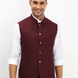 Allen Solly Maroon Blended Slim Fit Geometric Blazers-picture-27