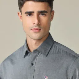 U.S. Polo Assn. Grey Cotton Regular Fit Self Pattern Shirt image 5