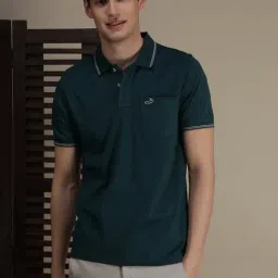 Crocodile Teal Slim Fit Polo T-Shirt-image-2