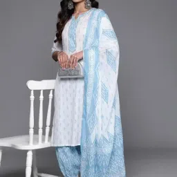 Libas White Floral Kurta Bottom Dupatta Set-image-6