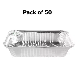 UMBRELLA CORPORATION 450 ml Silver Foil Container with Lid Disposable Aluminium Parcel Box for Serving Hot & Dry Food (Pack of 50) image 2