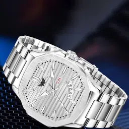 Abrexo Men Bracelet Style Date Aperture Analogue Watches Abx6000-Silver Day & Date Watch-picture-18