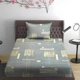 WEAVE AND DECOR Grey & Brown Printed Cotton 300 TC Single Bedsheet Set 1.98 m x 91.44 cm-image-6