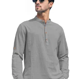 BHUVIKOO Mandarin Collar Roll Up Sleeves Straight Short Kurta-picture-14