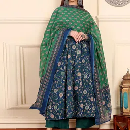 DIVASTRI Floral Printed Round Neck Flared Anarkali Kurta With Palazzo & Dupatta-image-56