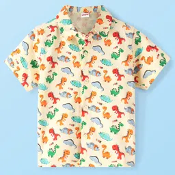 Babyhug Cotton Knit Half Sleeve  Regular Collar Dino Printed Shirt - White-picture-18
