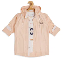 CAVIO Full Sleeves Hooded Shirt With Geometric Abstract Printed Tee - Pink-picture-21