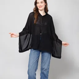 Zelena Three Fourth Sleeves Solid Maternity Feeding Cape - Black-image-43