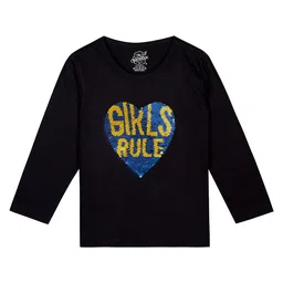 The Sandbox Clothing Co Full Sleeves Girls Rules Text & Heart Detailed Reversible Sequin Embellished Top - Black-picture-26