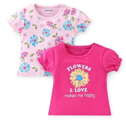 Babyoye Eco Conscious 100% Cotton With Eco Jiva Finish Half Sleeves Top Floral Print - Pink-image-83