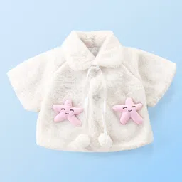 Babyhug Fur Woven Half Sleeves Winter Jacket with Star Applique - White-picture-17