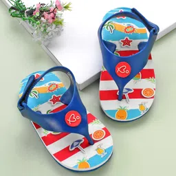 Babyoye Flip Flops with Velcro Closure & Beach Print - Blue-image-82
