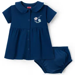 Babyhug Cotton Jersey Knit Half Sleeves Text Printed Frock with Bloomer - Navy Blue-picture-37