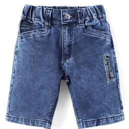 Olio Kids Denim Knit Solid Colour Shorts With Text Embriodery - Navy Blue-picture-27