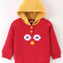 Mark & Mia Terry Knit Full Sleeves Hooded Sweatshirt with Animal Patch Detailing - Red-picture-24