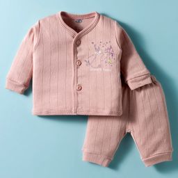 Zero Knitted Full Sleeves Night Suit With Bunny Print - Rose Gold-picture-49
