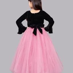 PinkChick Full Sleeves Net Gown With Bow Applique Detailed Jacket Set - Pink image 3