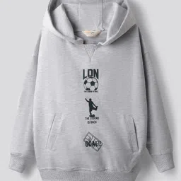 Primo Gino Cotton French Terry Knit Drop Shoulder Full Sleeves Oversized Hooded Sweatshirt & Joggers with Football Print - Grey image 2