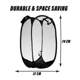 Kuber Industries Laundry BasketNet Foldable LaundryNylon Storage Basket with HandleClothes Basket for Toy Storage30 LTRPack of 2Black image 3