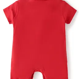 Babyhug 100% Cotton Knit Half Sleeves Rompers With Animals On Beach Print Pack of 2 - Red & Navy Blue image 3