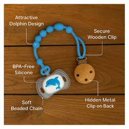 Badal Kidz Baby Combo Nose Sucker & Pacifier With Chain| Safe Nasal Aspirator + BPA-Free Pacifier for Newborns & Infants- Blue & Blue image 3