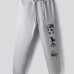 Primo Gino Cotton French Terry Knit Drop Shoulder Full Sleeves Oversized Hooded Sweatshirt & Joggers with Football Print - Grey image 4