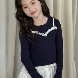 LULU & SKY Girls Solid Round Neck Ruffle Detailing Tops image 2