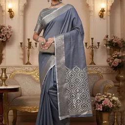 Anouk Rustic Ethnic Motifs Zari Linen Blend Handloom Taant Saree-picture-17