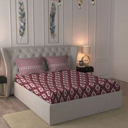 MYTRIDENT Comfort Living Maroon Geometric Cotton 120TC Queen Bedsheet with 2 Pillow Covers-picture-24