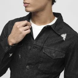 Produkt By Jack & Jones Black Cotton Regular Fit Distressed Denim Jacket image 4